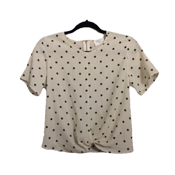 Sienna Sky Womens M Ivory Black Polka Dot Blouse Front Wrap Exposed Back Zipper - Picture 1 of 7